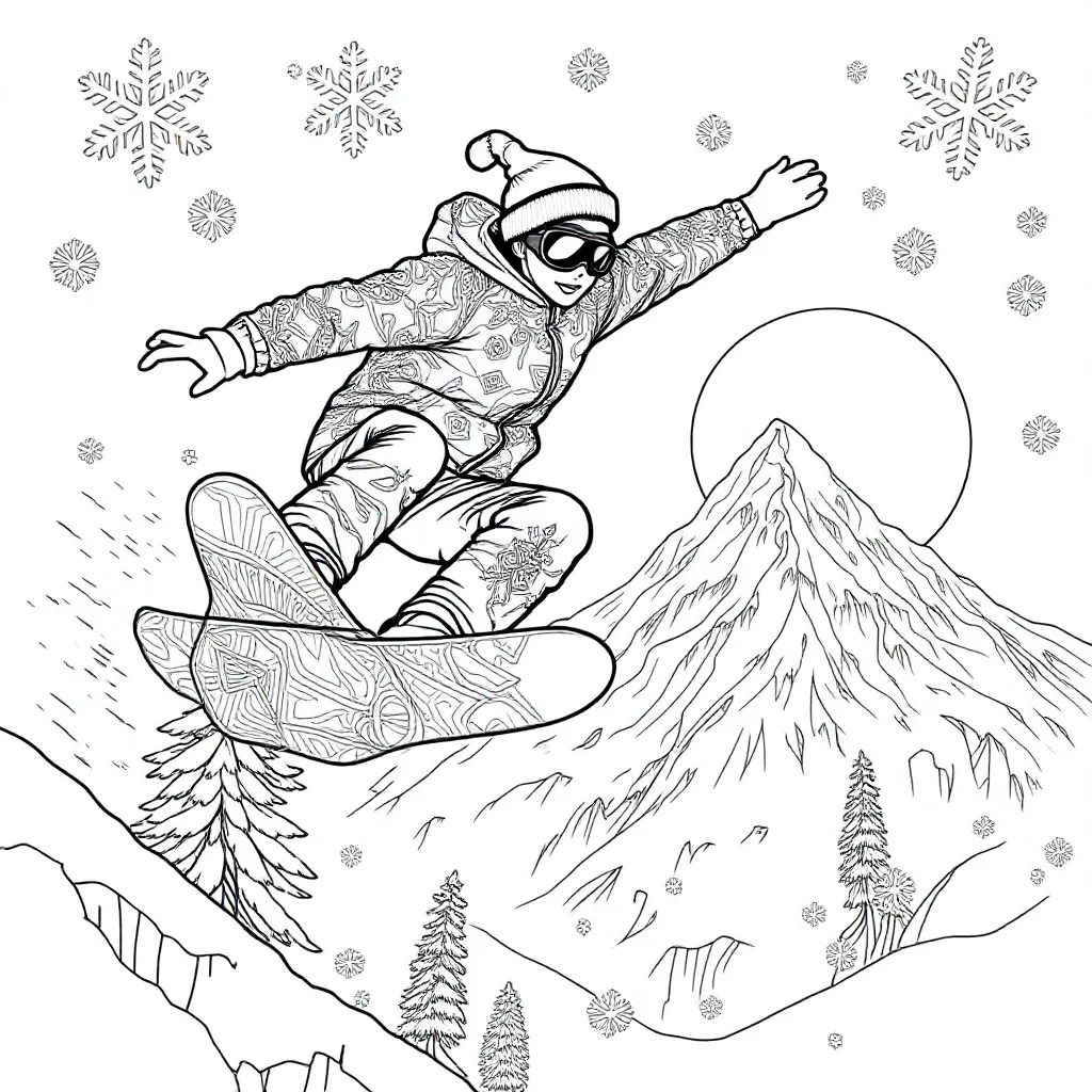 een sportiefe style van snowborder coloring page for children
