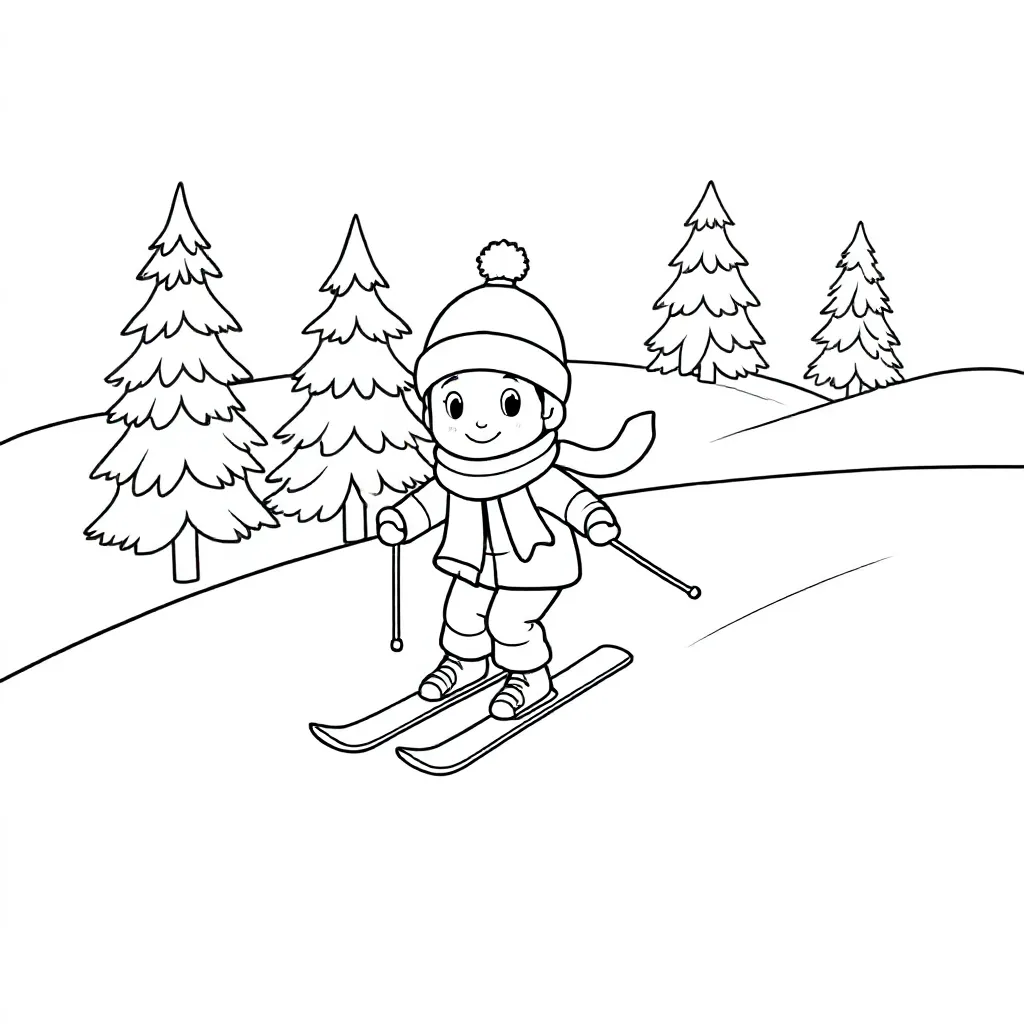 Winterwonderland met een skipiste coloring page for children