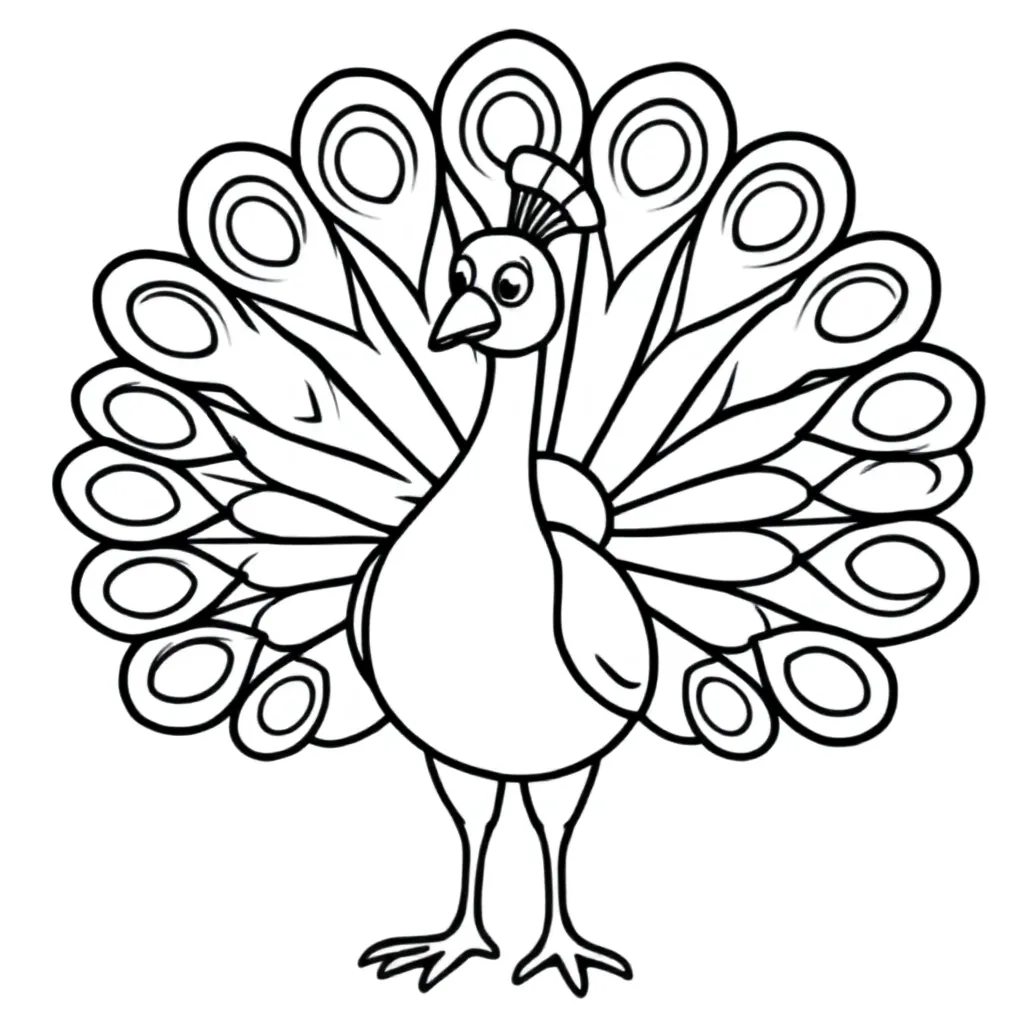 Peacock with feathers fanned out kleurplaat voor kinderen