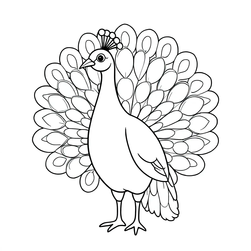Peacock with feathers fanned out kleurplaat voor kinderen