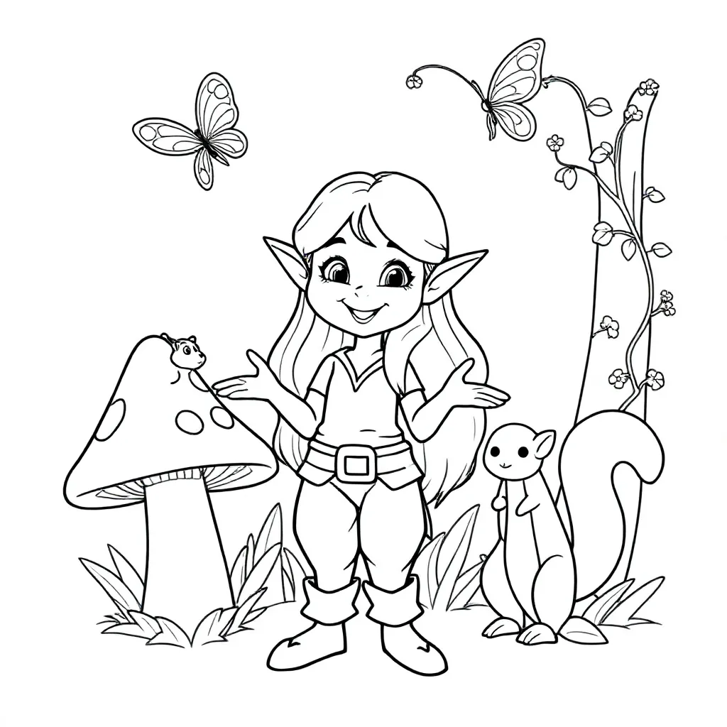 girl elf coloring page for children
