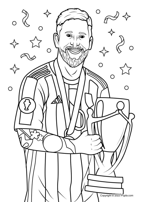 Lionel Messi Holding a Cup coloring page for children