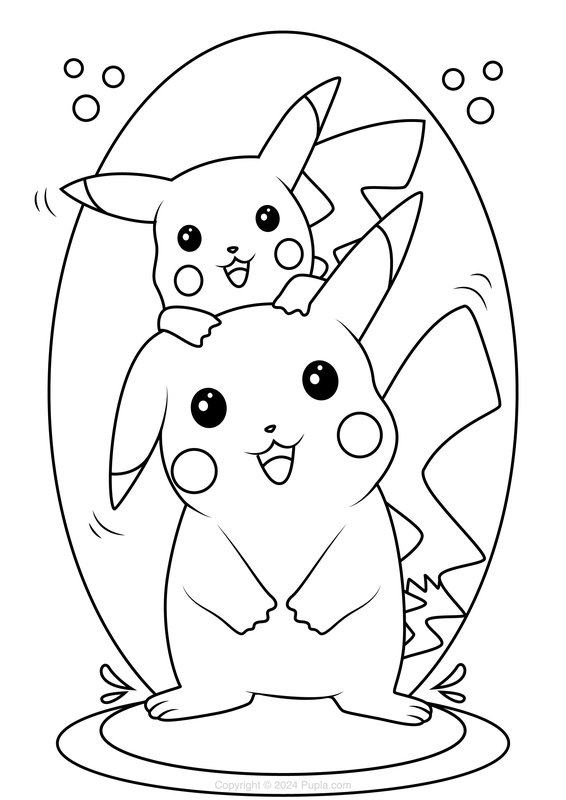 Pikachu And Small Pikachu coloring page for children