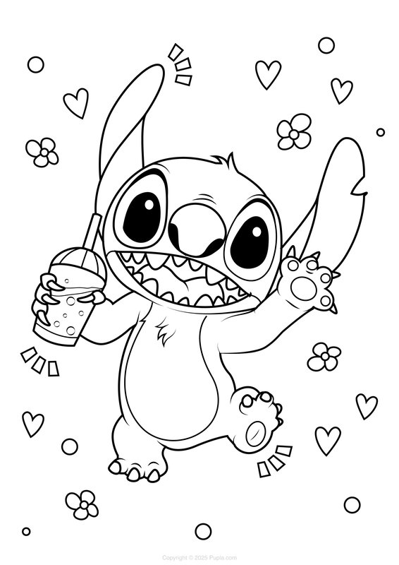 stitch, trinken - TikTok meme kleurplaat