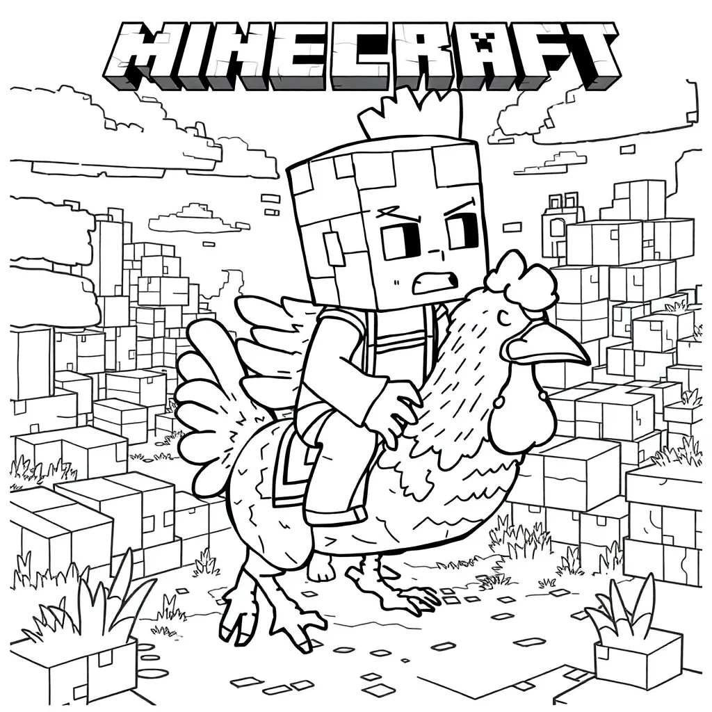 Minecraft chicken jockey - TikTok meme kleurplaat