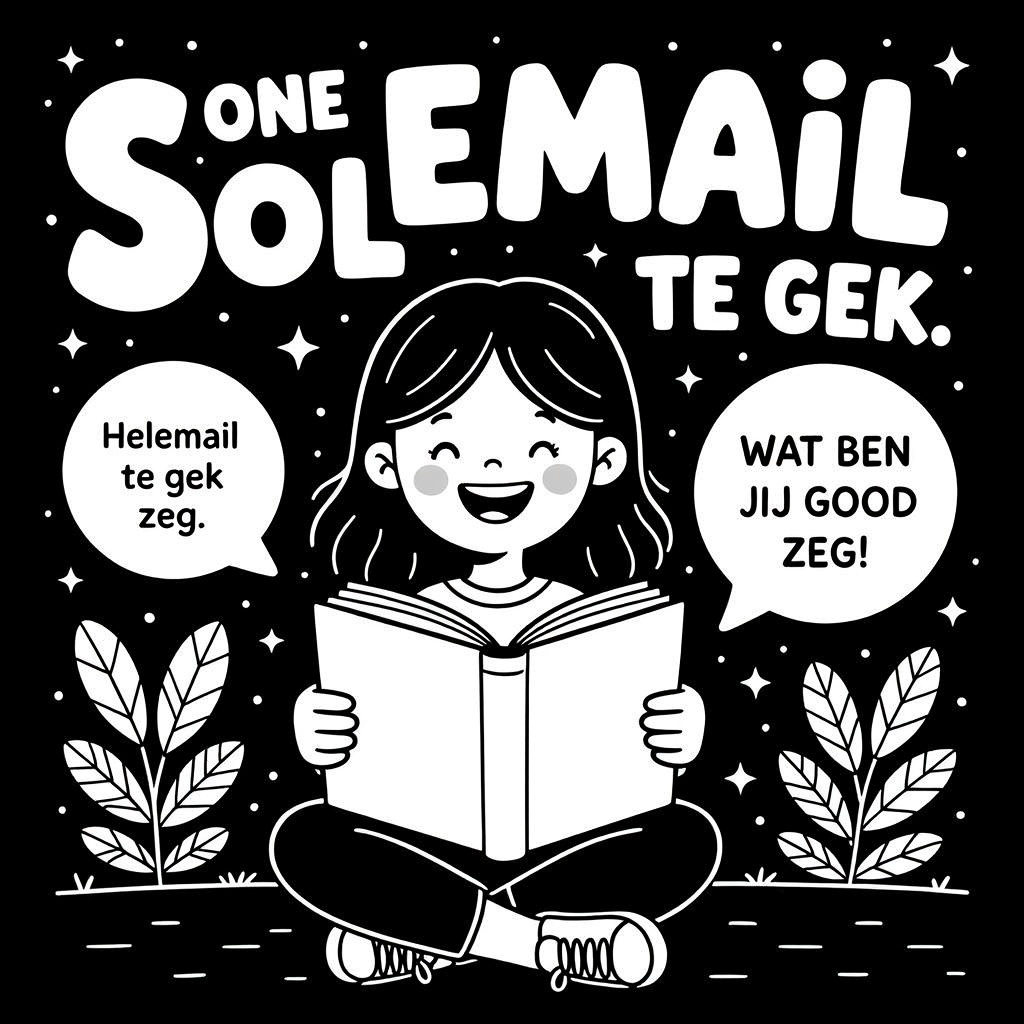 Kleurplaat: Een meisje die aan het lezen is met tekst 'Helemaal te gek zeg. Wat ben jij goed zeg'