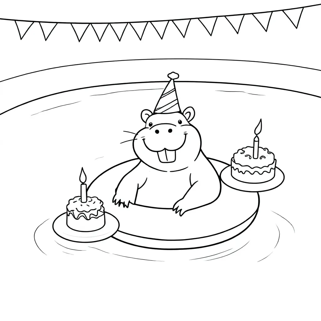 Capibara die de verjaardag van florien viert in een zwembad