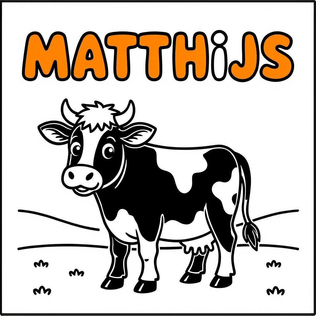Kleurplaat: boerderij met tekst 'MATTHIJS'