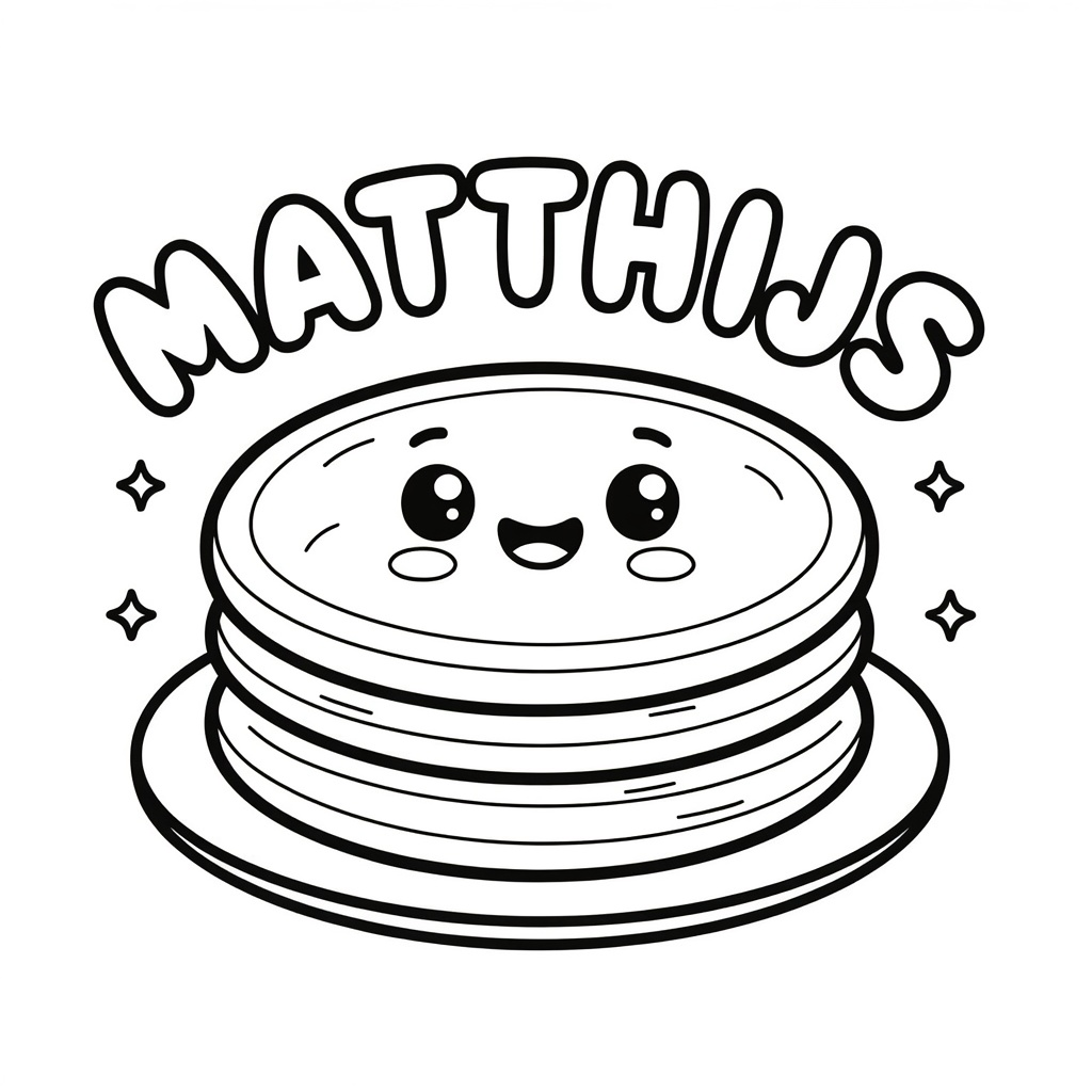 Kleurplaat: pannenkoek met tekst 'MATTHIJS'
