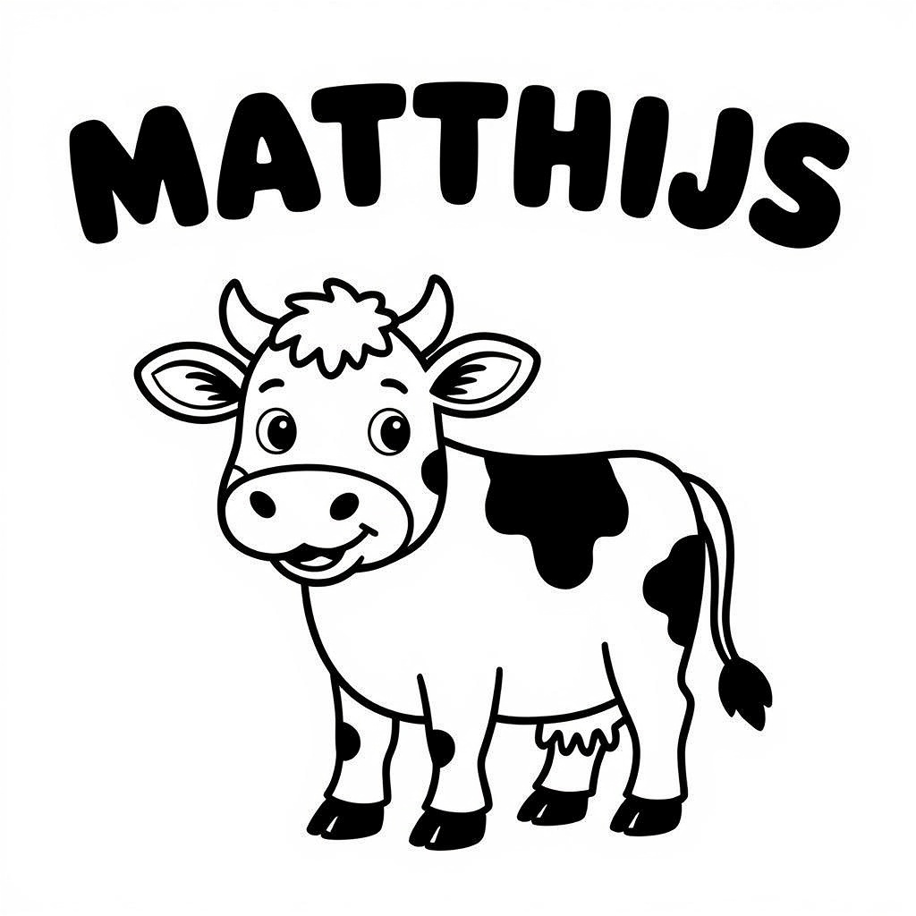 Kleurplaat: boerderij met tekst 'MATTHIJS'