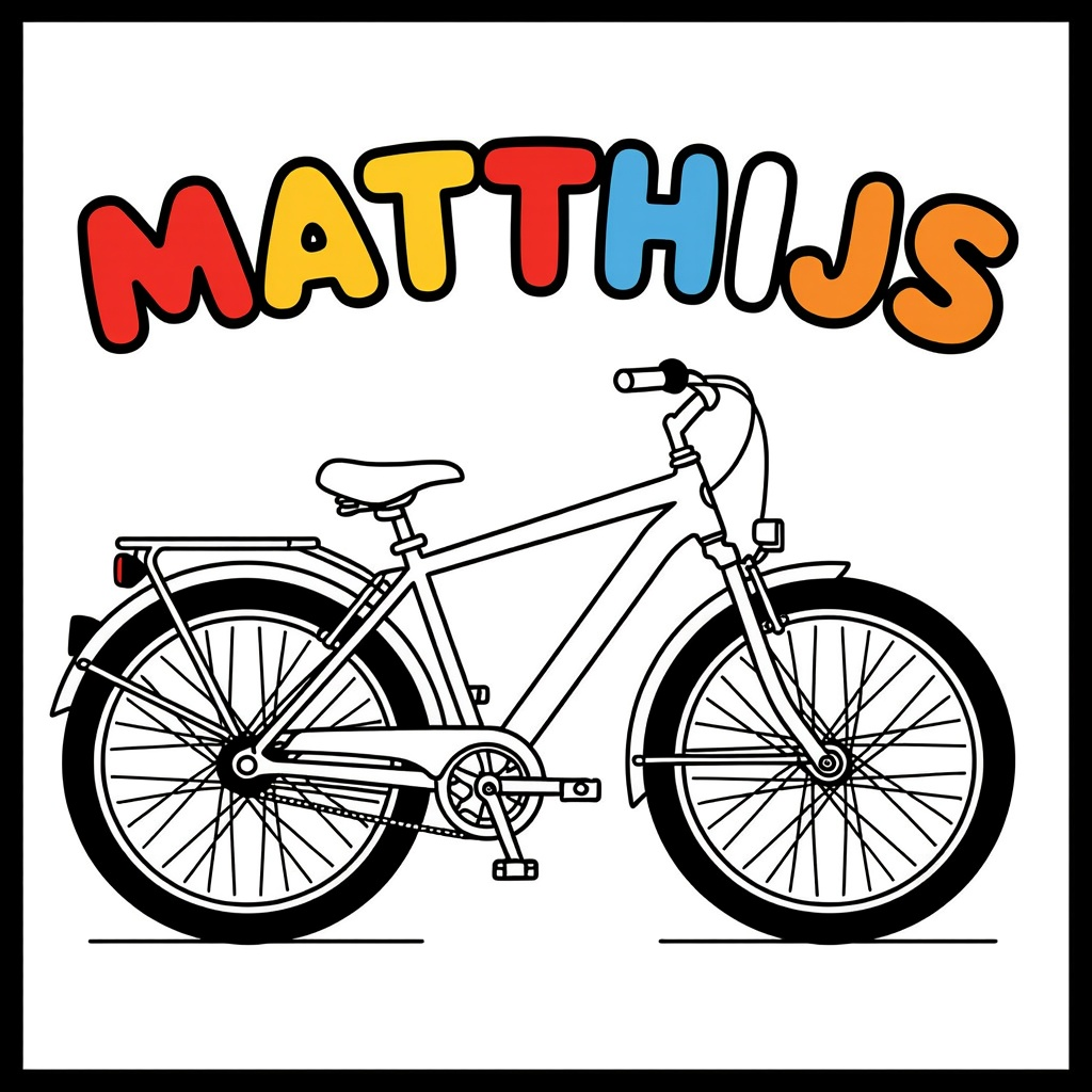 Kleurplaat: fiets met tekst 'MATTHIJS'