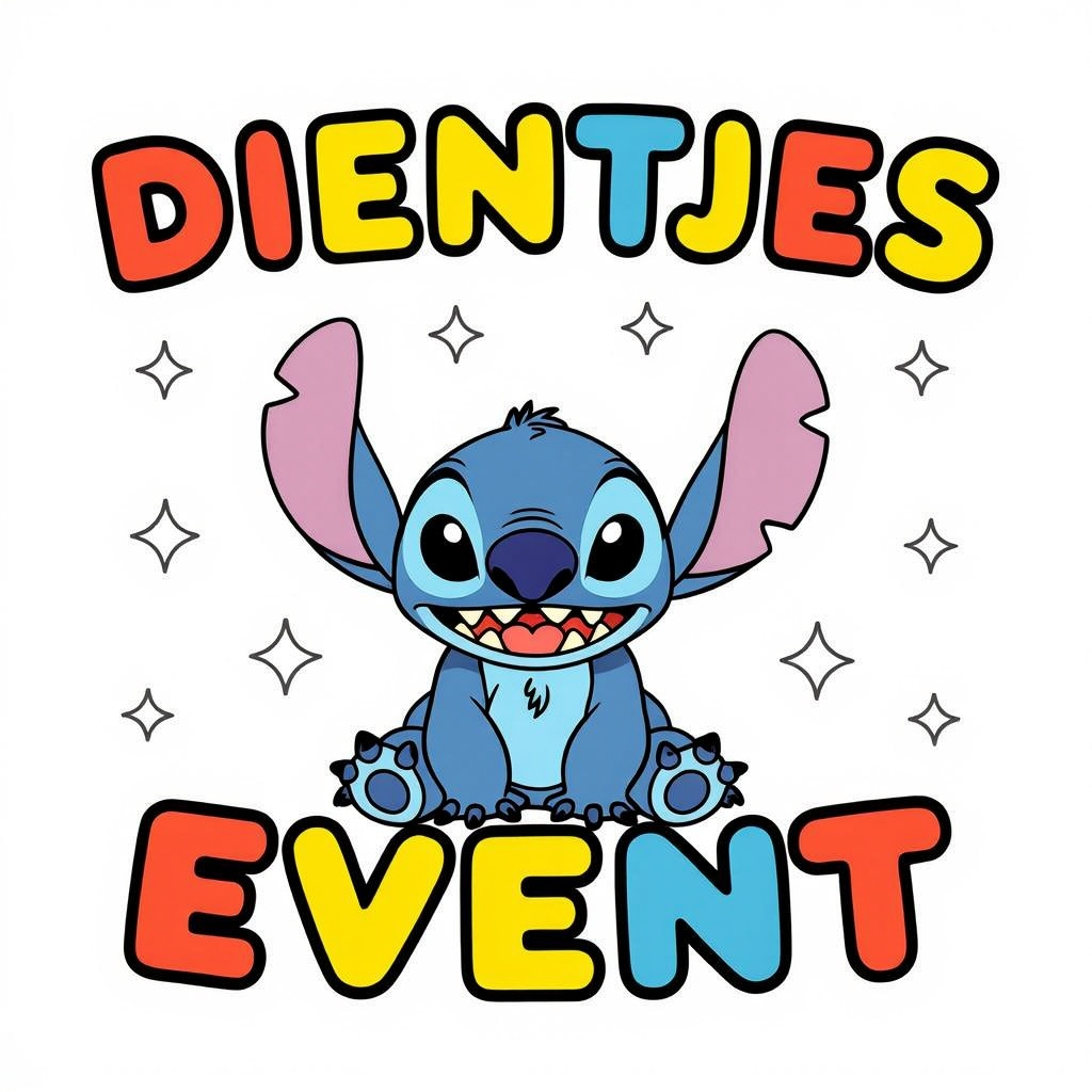Kleurplaat: Stitch met tekst 'Dientjes Event'