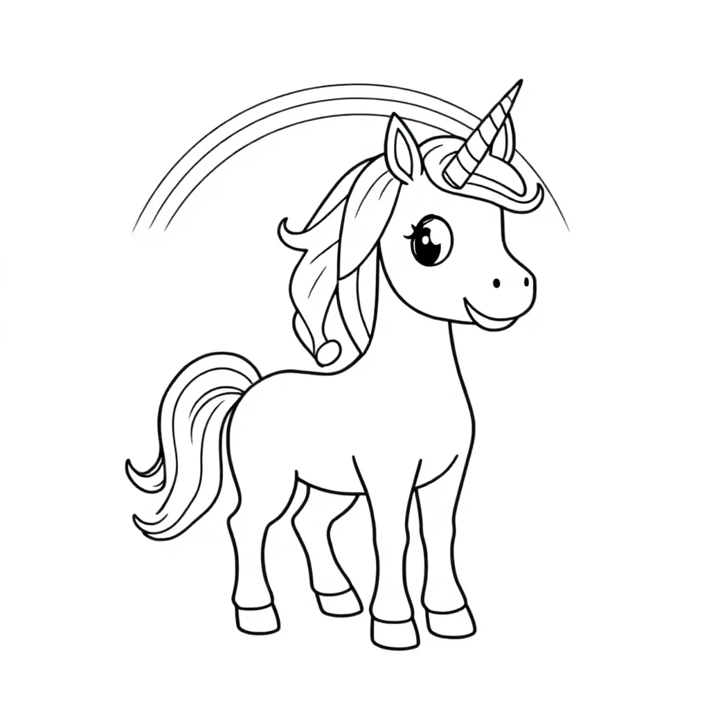 Regenboog, unicorn. De naam: YARA. Feestelijk thema