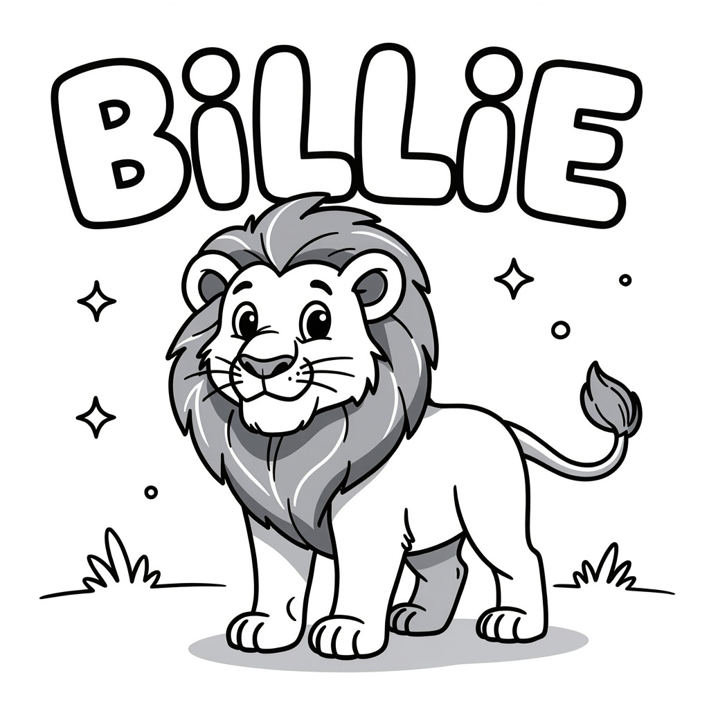 Kleurplaat: leeuwen met tekst 'Billie'
