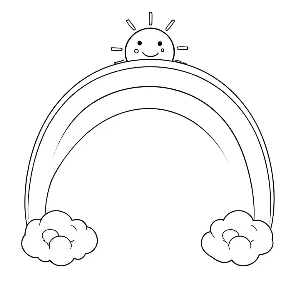 een magische regenboog met wolken en zonnestralen