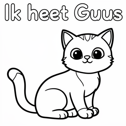 Kleurplaat: Kitten met tekst 'Ik heet Guus'