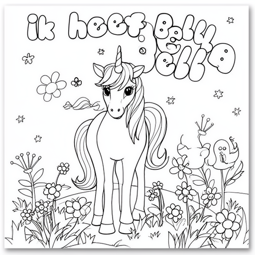 Kleurplaat: Eenhoorn met tekst 'Ik heet Bella'