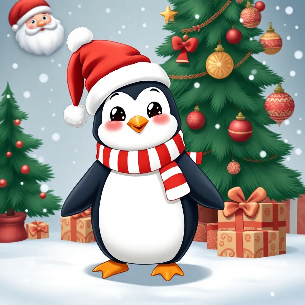 schattige pinguin in kerst thema
