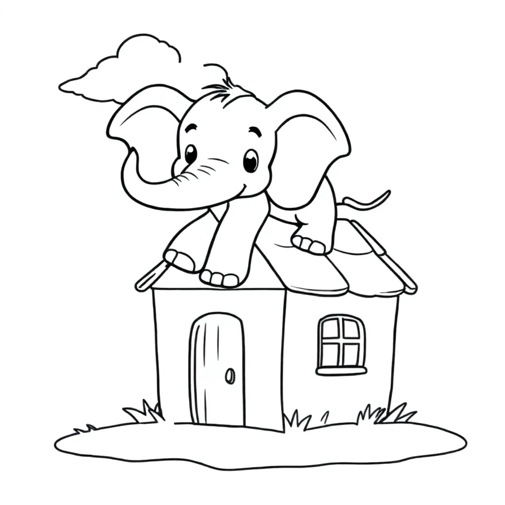 een olivant die op een huis trapt