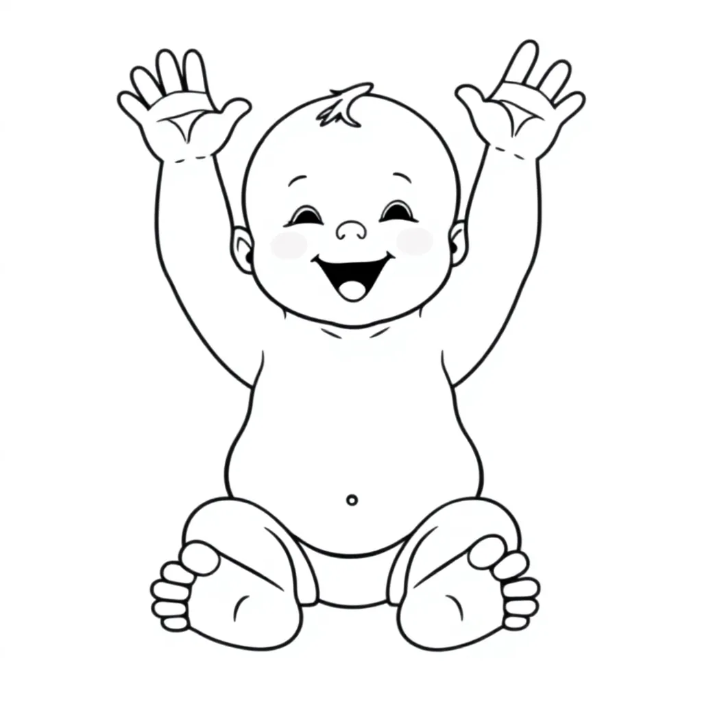 Zittende baby met armen in de lucht met 5 tenen, 5 vingers