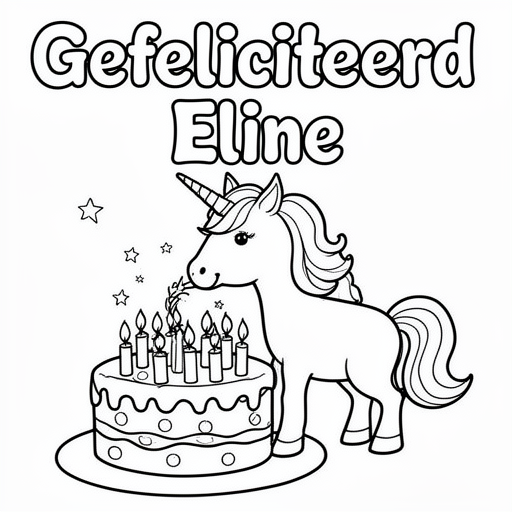 taart met een eenhoorn die de kaarsjes uit blaast