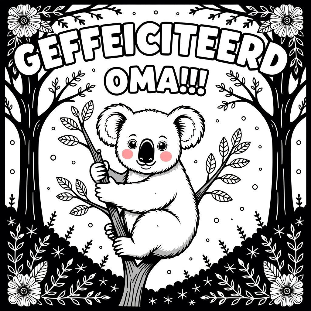 koala beertje hangt aan tak coloring page for children