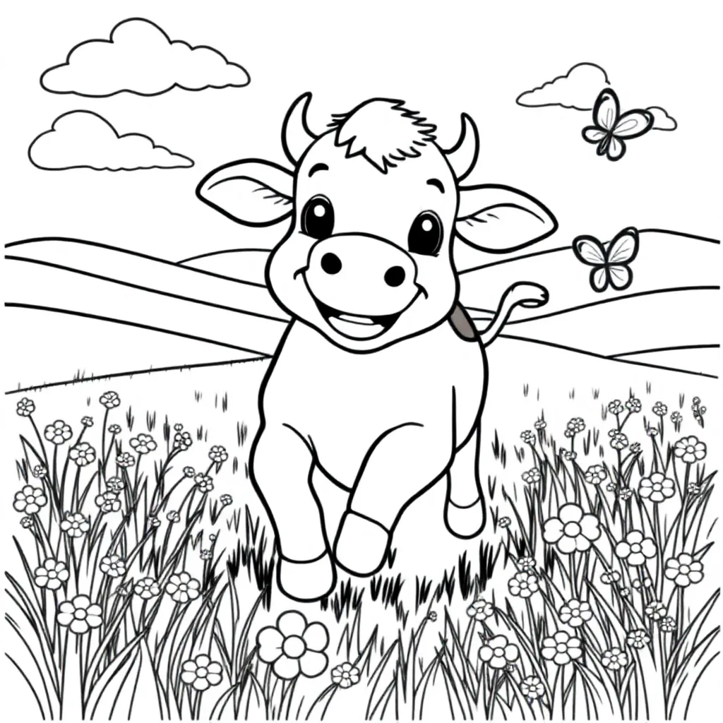 Koe Die Op De Wei Rent coloring page for children