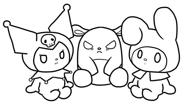 Kuromi, Baku & My Melody coloring page for children