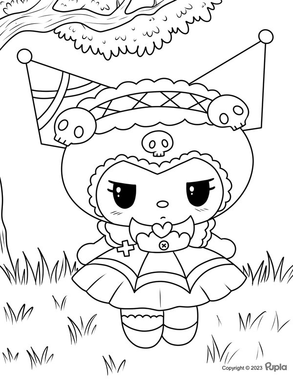 Kuromi Being Sad Under Tree coloring page for children