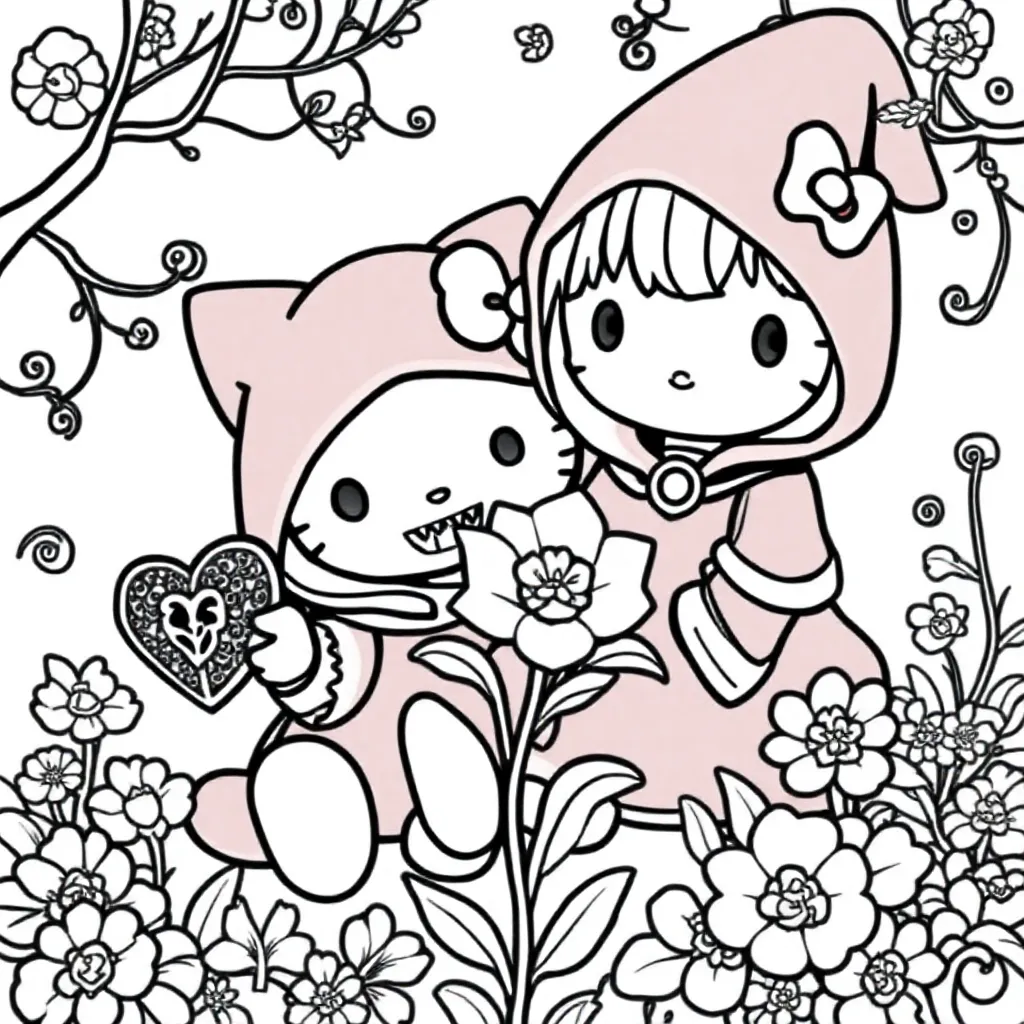 Kuromi En My Melodi En Kroki coloring page for children