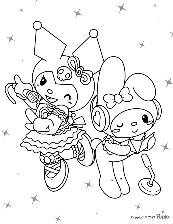 Kuromi & My Melody Zingen coloring page for children