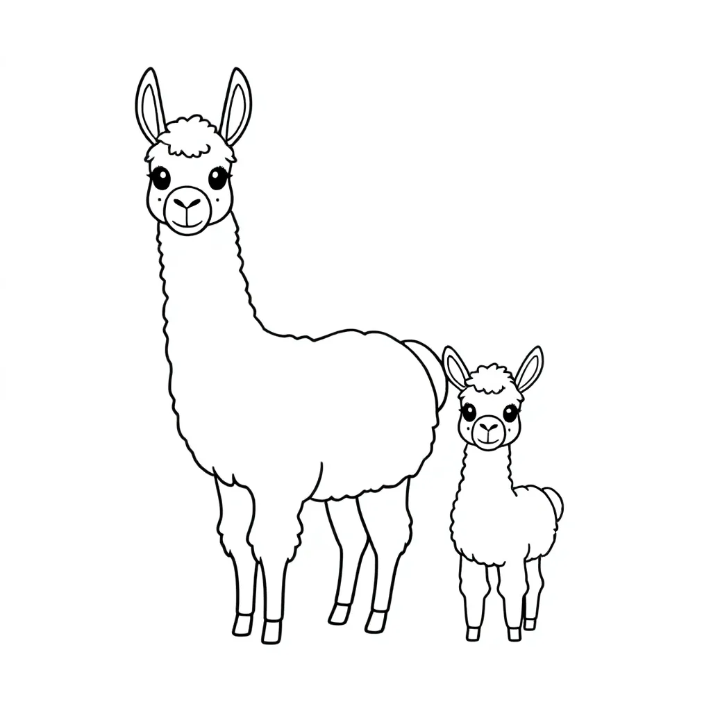 Lama met Baby coloring page for children