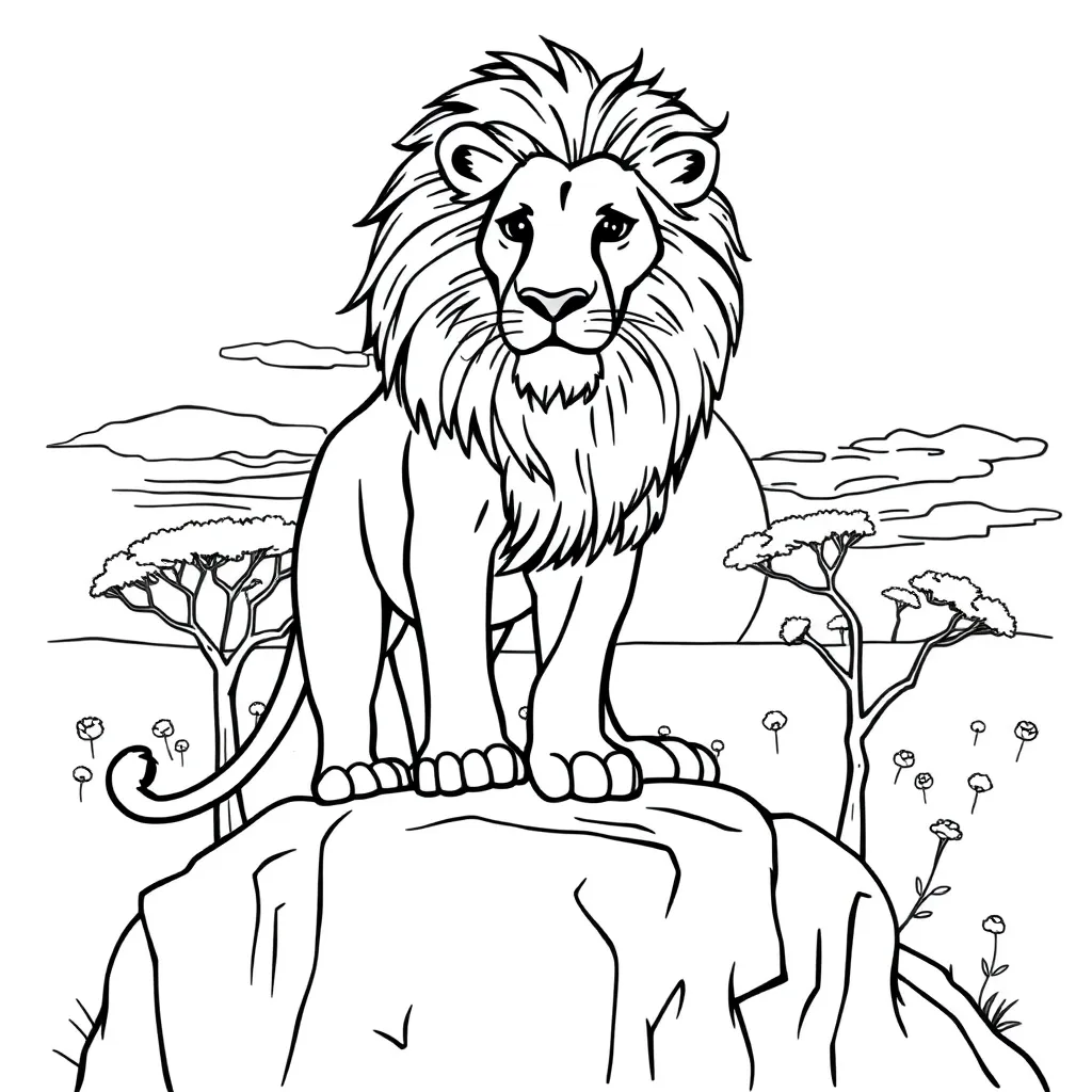 Leeuw Wild Savanne Natuur Roofdier coloring page for children