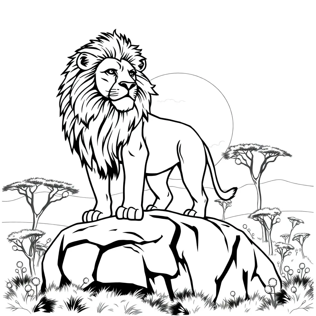 Leeuw Wild Savanne Natuur Roofdier coloring page for children