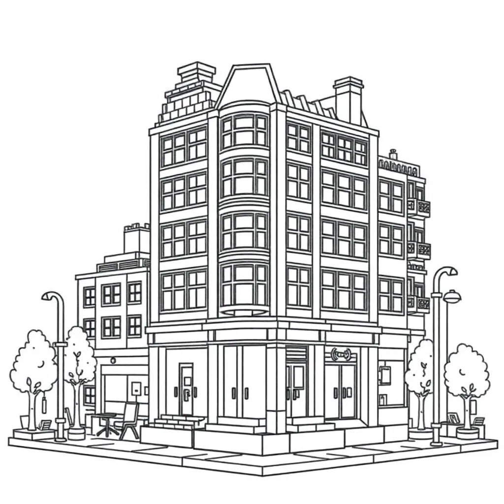 Plantilla de Coloreado Gratis Lego City Edificios Urbanos Creativo Educativo Infantil