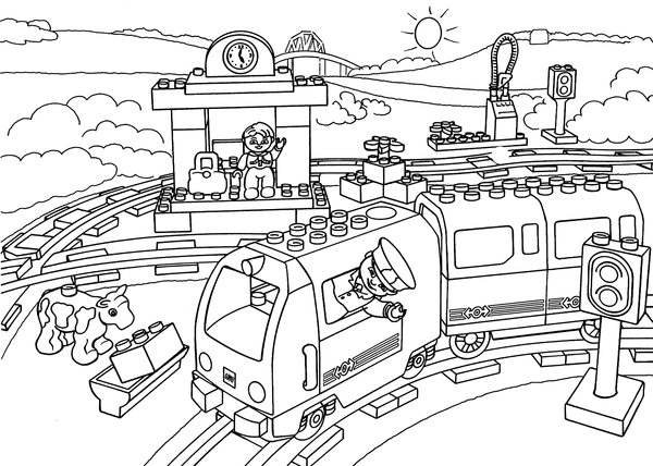 Lego Duplo Train Station coloring page for children