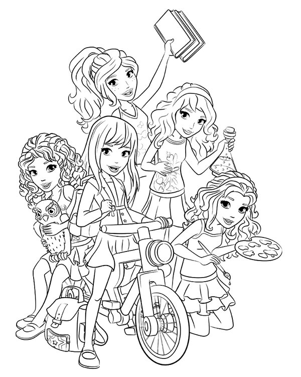 Feuille de coloriage Lego Friends Fille à vélo
