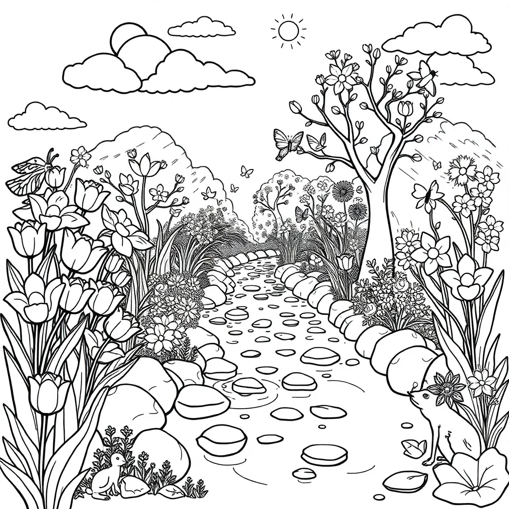 Lente Bloemen Natuur Seizoen Creatief coloring page for children