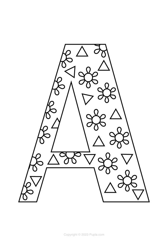 Letter A with Flowers coloring page for children