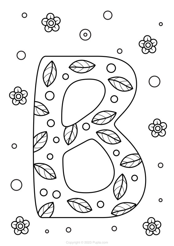 Letter B Met Bladeren coloring page for children