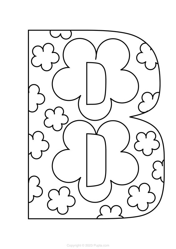 Letter B With Clouds coloring page for children