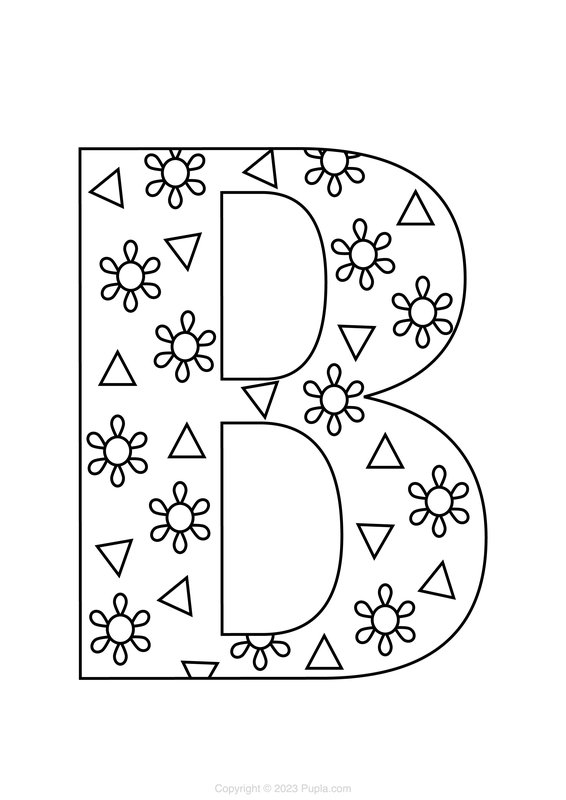 Letter B with Flowers coloring page for children