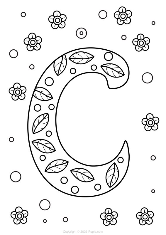 Letter C With Leaves coloring page for children