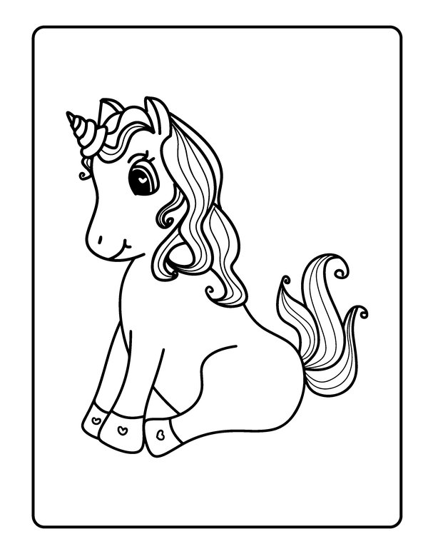 Feuille de coloriage Licorne Assise