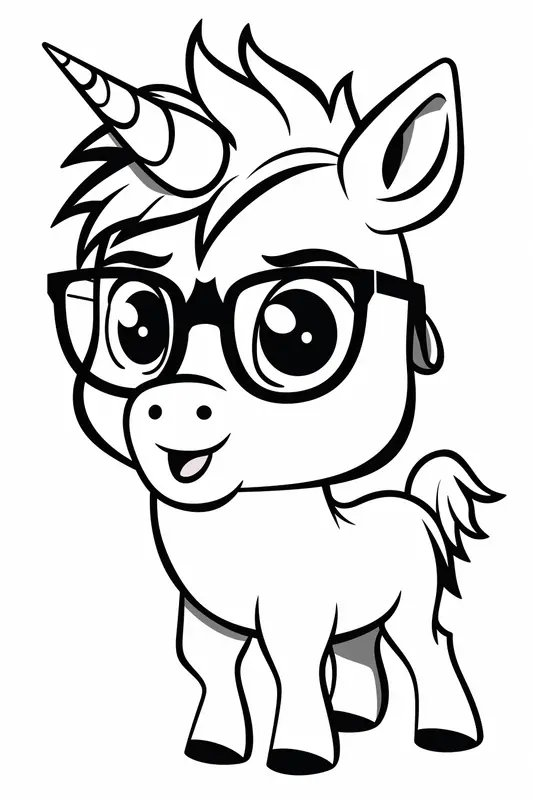 Licorne Mignonne Portant Des Lunettes coloring page for children