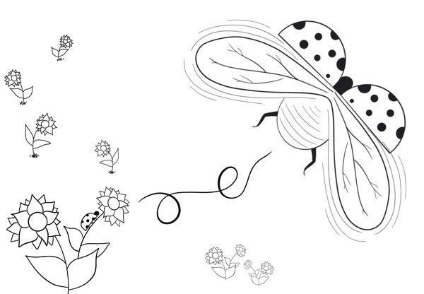 Lieveheersbeestje met Bloemen coloring page for children