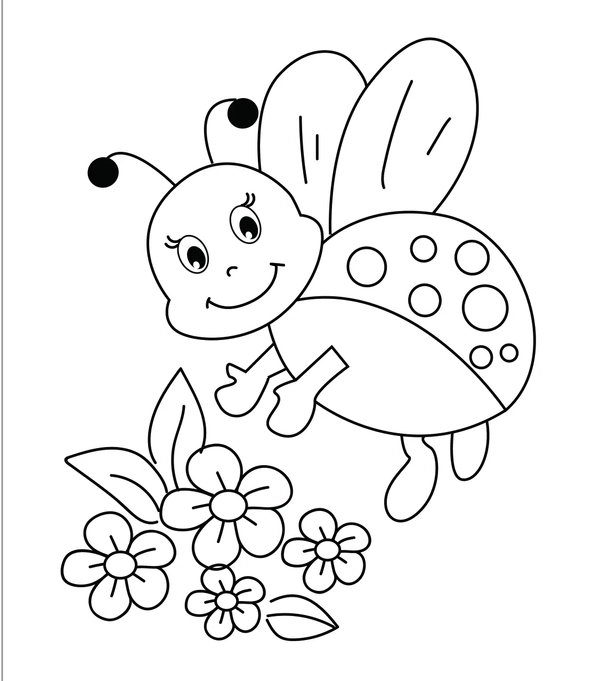 Lieveheersbeestje Plukt Bloemen coloring page for children