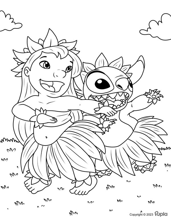 Lilo & Stitch Dancing coloring page for children