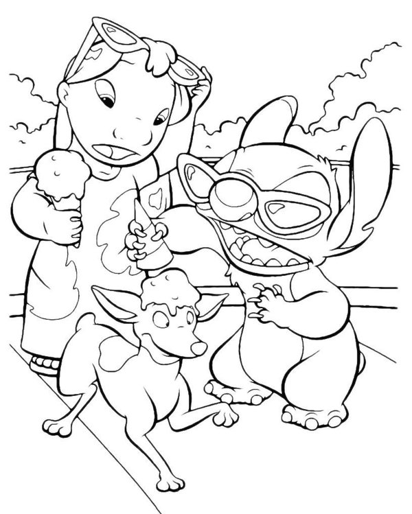 Lilo & Stitch Spilling Ice Cream coloring page for children