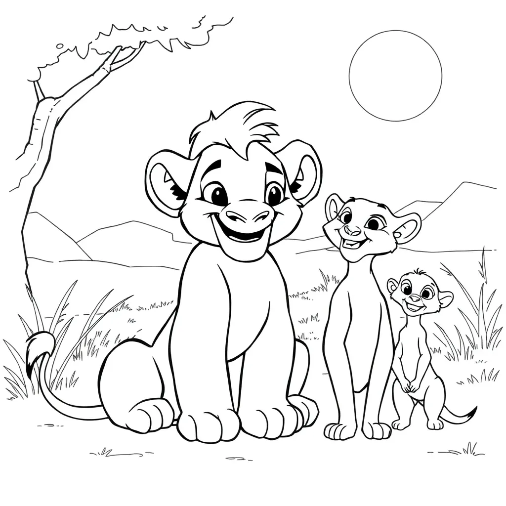 Lion King Savanne Wilde Dieren Disney Animatie coloring page for children
